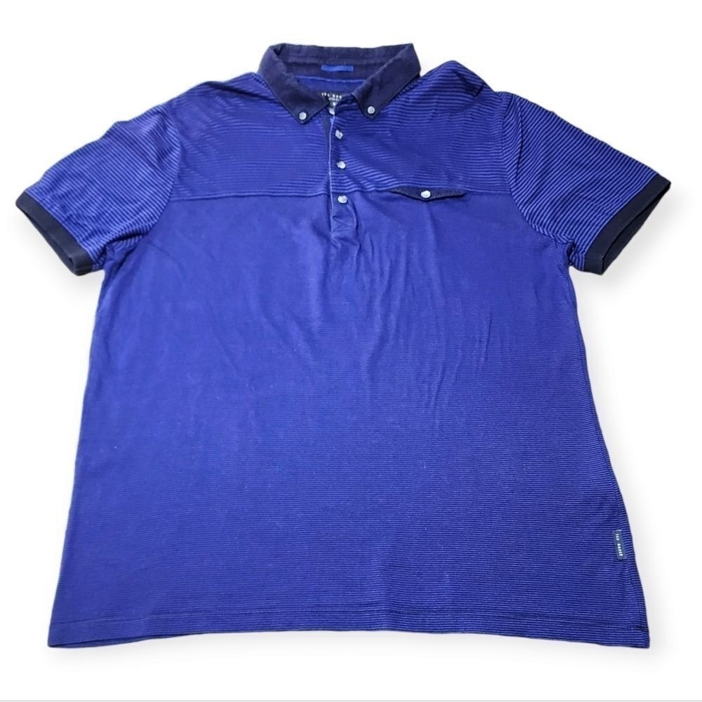 Ted Baker Men's Movin Stripe Birdseye Cotton SS Polo Shirt Indigo 6 US 2XL *READ - Picture 4 of 10